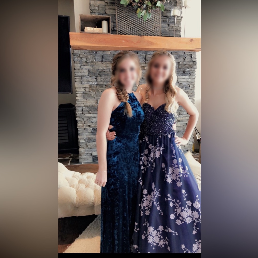 Dark teal velvet formal dress